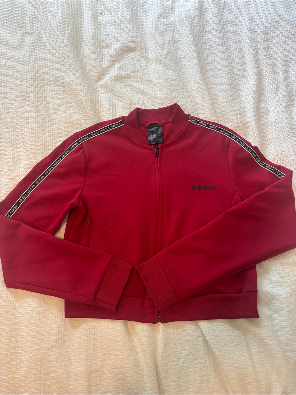 adidas Women's Deep Red Zip-Front Bomber Jacket